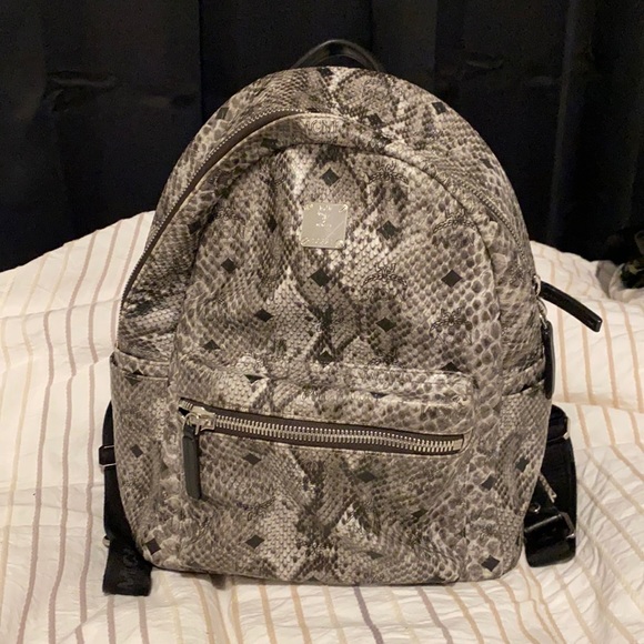 MCM Bags Mcmvisetos Snakeskin Printed Small Stark Backpack Grey